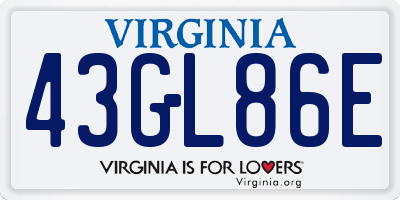 VA license plate 43GL86E