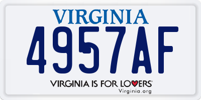 VA license plate 4957AF