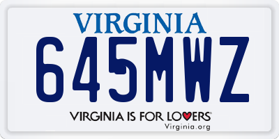 VA license plate 645MWZ