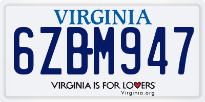 VA license plate 6ZBM947