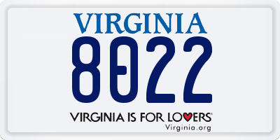 VA license plate 8022