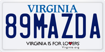 VA license plate 89MAZDA