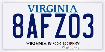 VA license plate 8AFZ03