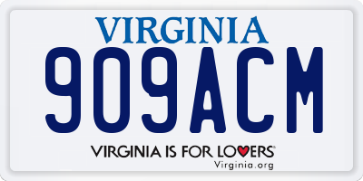 VA license plate 909ACM