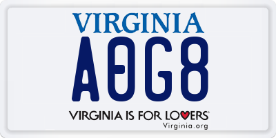 VA license plate A0G8