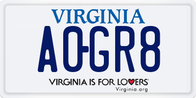 VA license plate A0GR8