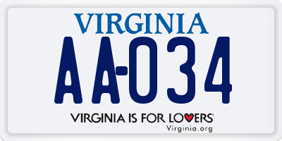 VA license plate AA034