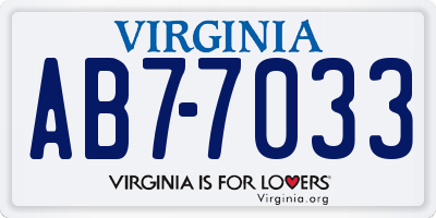 VA license plate AB77033