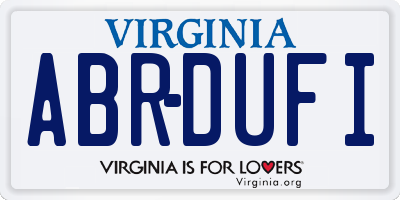 VA license plate ABRDUFI