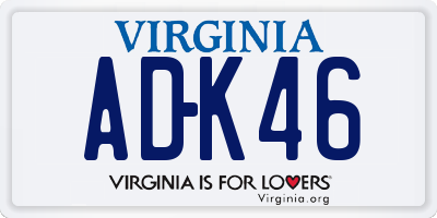 VA license plate ADK46