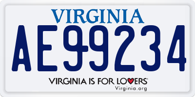 VA license plate AE99234