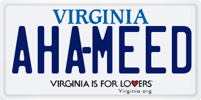 VA license plate AHAMEED