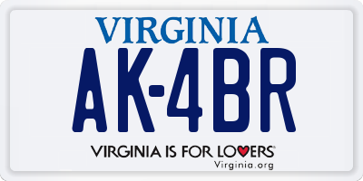 VA license plate AK4BR