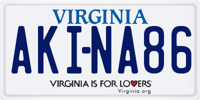 VA license plate AKINA86