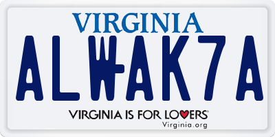 VA license plate ALWAK7A