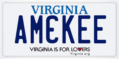 VA license plate AMCKEE