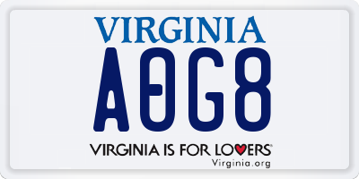 VA license plate AOG8