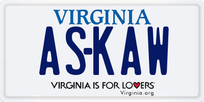 VA license plate ASKAW