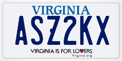 VA license plate ASZ2KX