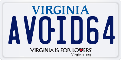 VA license plate AVOID64