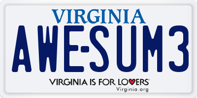 VA license plate AWESUM3