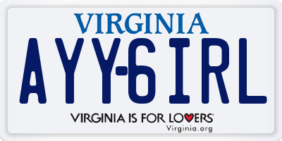 VA license plate AYY6IRL