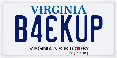 VA license plate B4CKUP