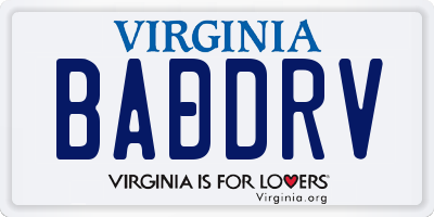 VA license plate BADDRV