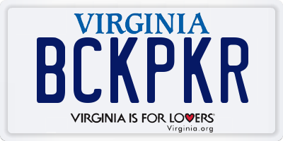 VA license plate BCKPKR