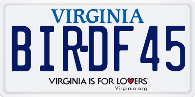 VA license plate BIRDF45