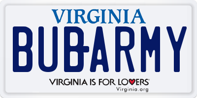 VA license plate BUBARMY