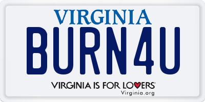 VA license plate BURN4U