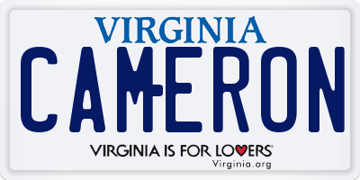 VA license plate CAMERON