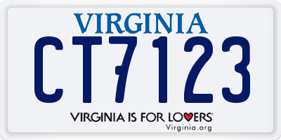 VA license plate CT7123