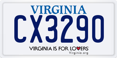 VA license plate CX3290