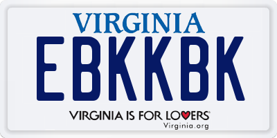 VA license plate EBKKBK