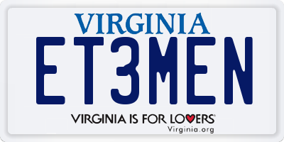 VA license plate ET3MEN