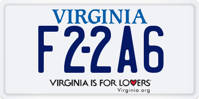 VA license plate F22A6
