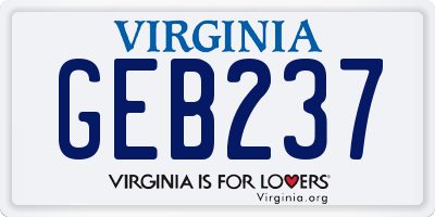 VA license plate GEB237