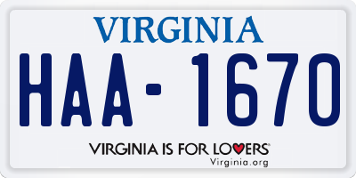 VA license plate HAA1670