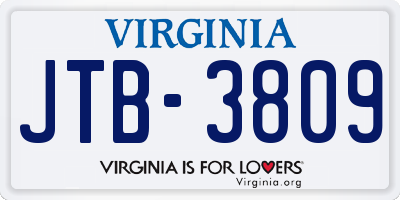 VA license plate JTB3809