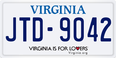 VA license plate JTD9042