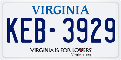 VA license plate KEB3929