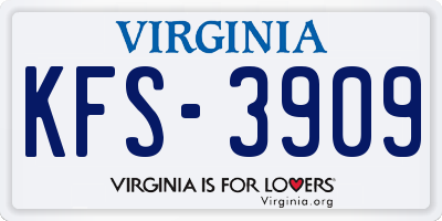 VA license plate KFS3909