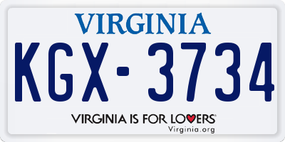 VA license plate KGX3734