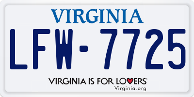 VA license plate LFW7725