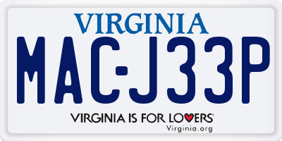VA license plate MACJ33P
