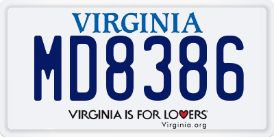 VA license plate MD8386