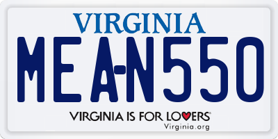 VA license plate MEAN550