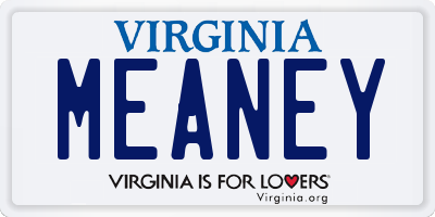 VA license plate MEANEY